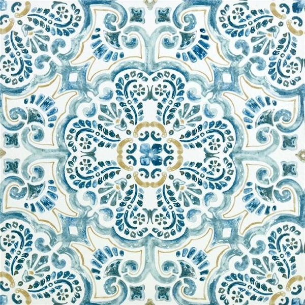 Floorpops FloorPops FP2477 Fontaine Peel & Stick Floor Tiles - Blue; Tan & White FP2477 - main